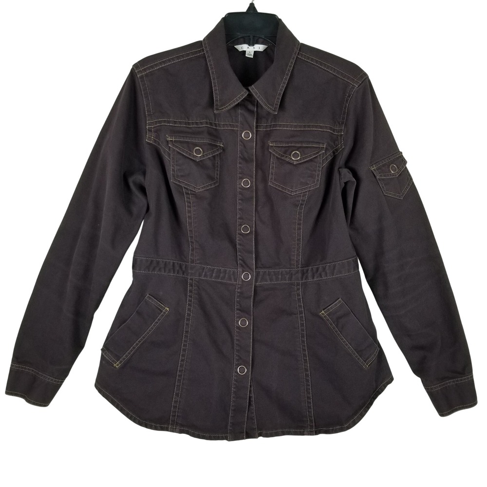 Cabi Utility Jacket Womens L Brown Contrast Stitch Snap Front Field Coat 162